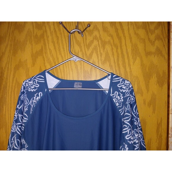 Modli Blouse Turquoise Floral Print 3/4 Sleeves Women's Plus Size 6X Stretch - Picture 11 of 12